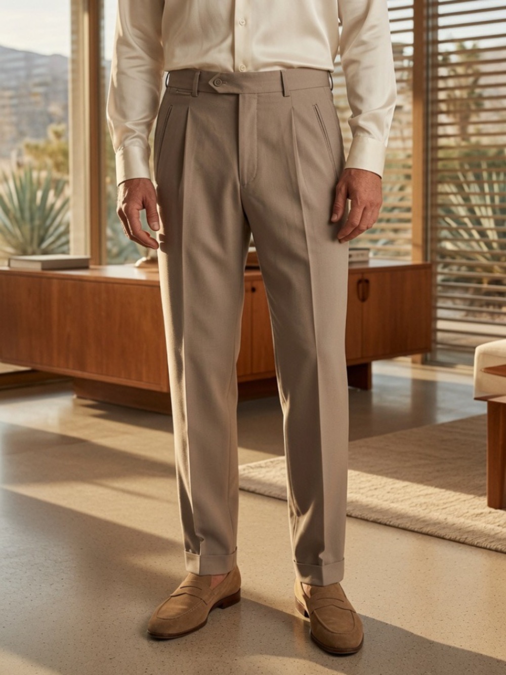 ST Saint Andrews Trillion Palm Beach Tan Linen Pants Trousers Mens 32x32 Pleated